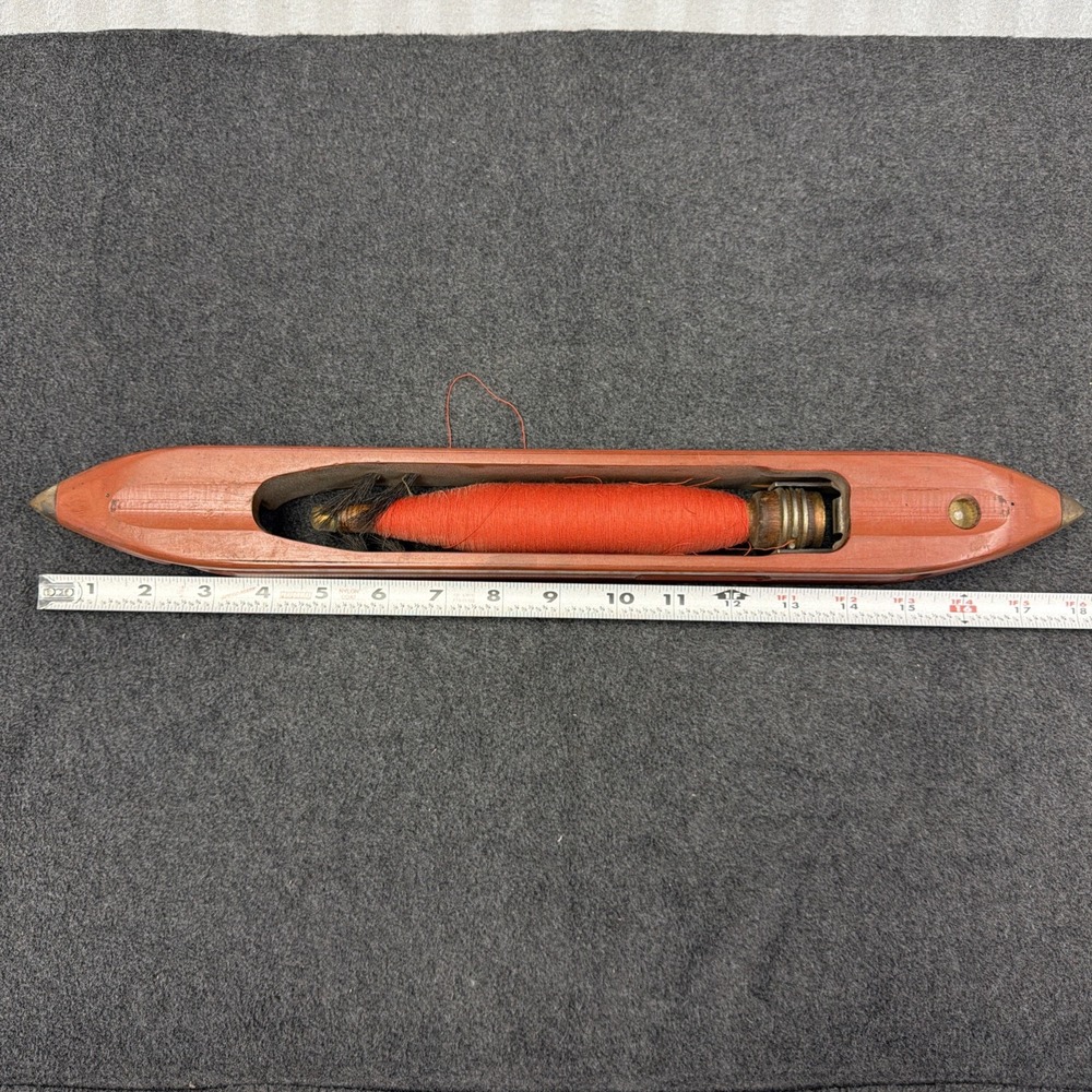 Vintage 18" Loom Wooden Shuttle Steel Tips